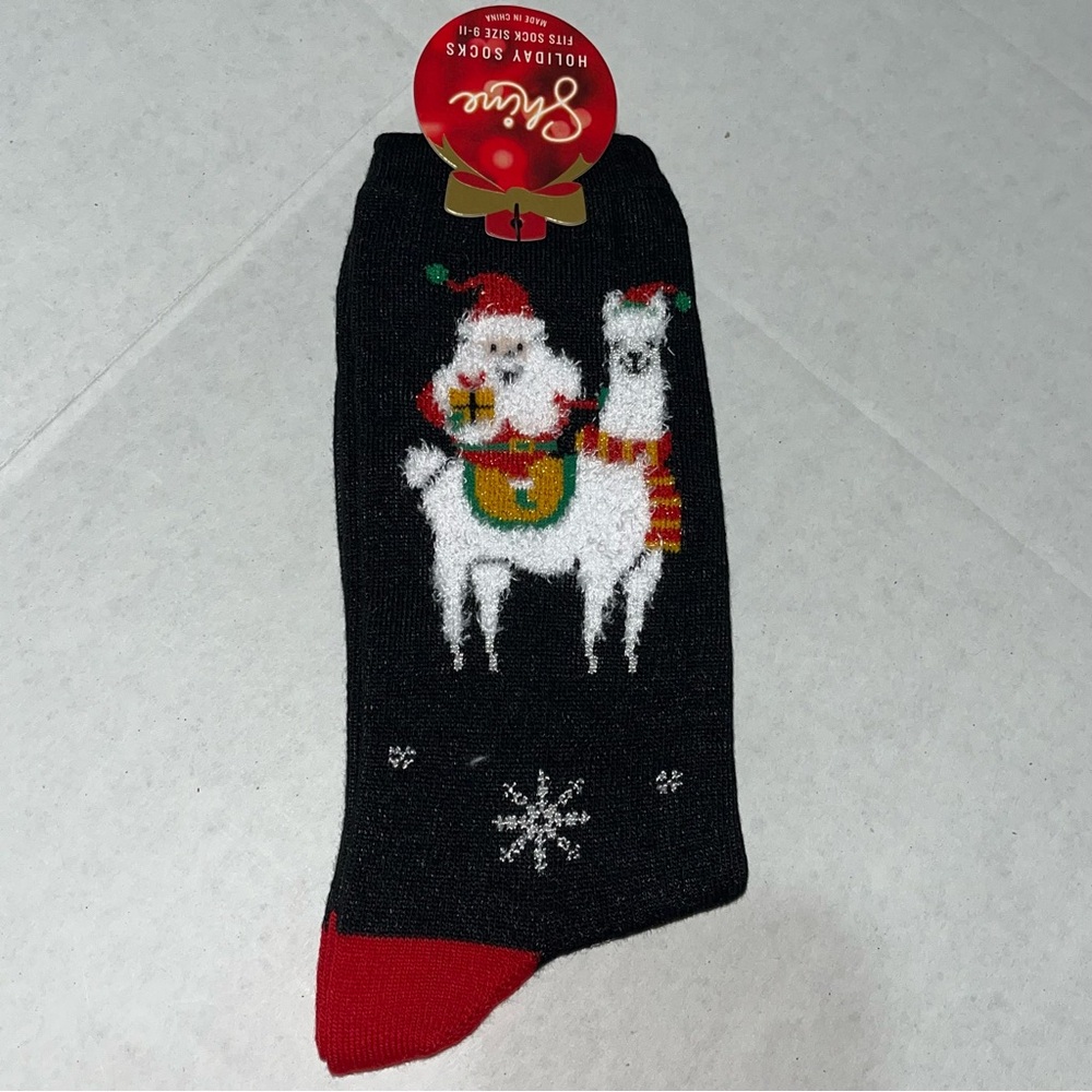 Shine Holiday Santa Riding‎ a Llama Socks New With Tags